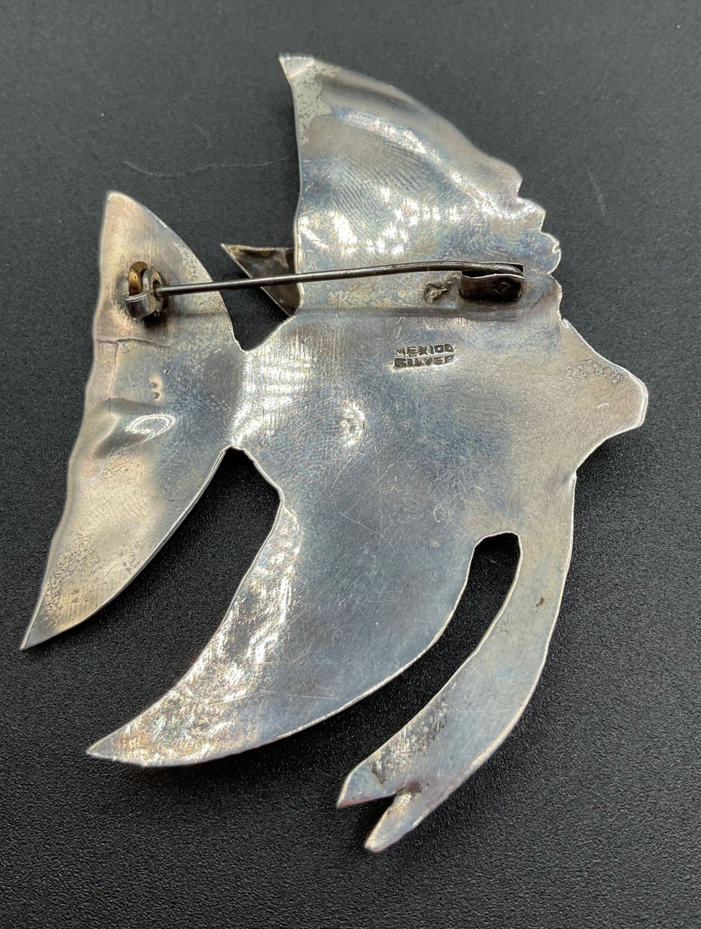 Black Dog VintageArt Deco Mexico Sterling Silver Angel Fish Brooch - Black Dog Vintage