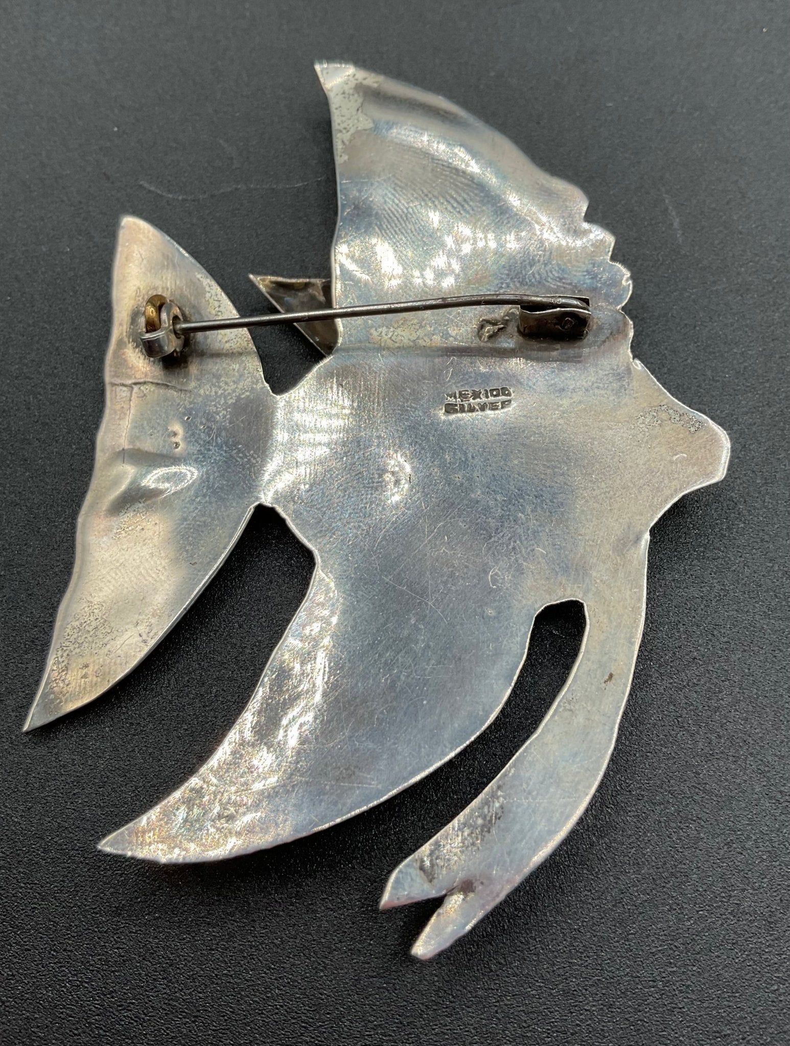 Black Dog VintageArt Deco Mexico Sterling Silver Angel Fish Brooch - Black Dog Vintage