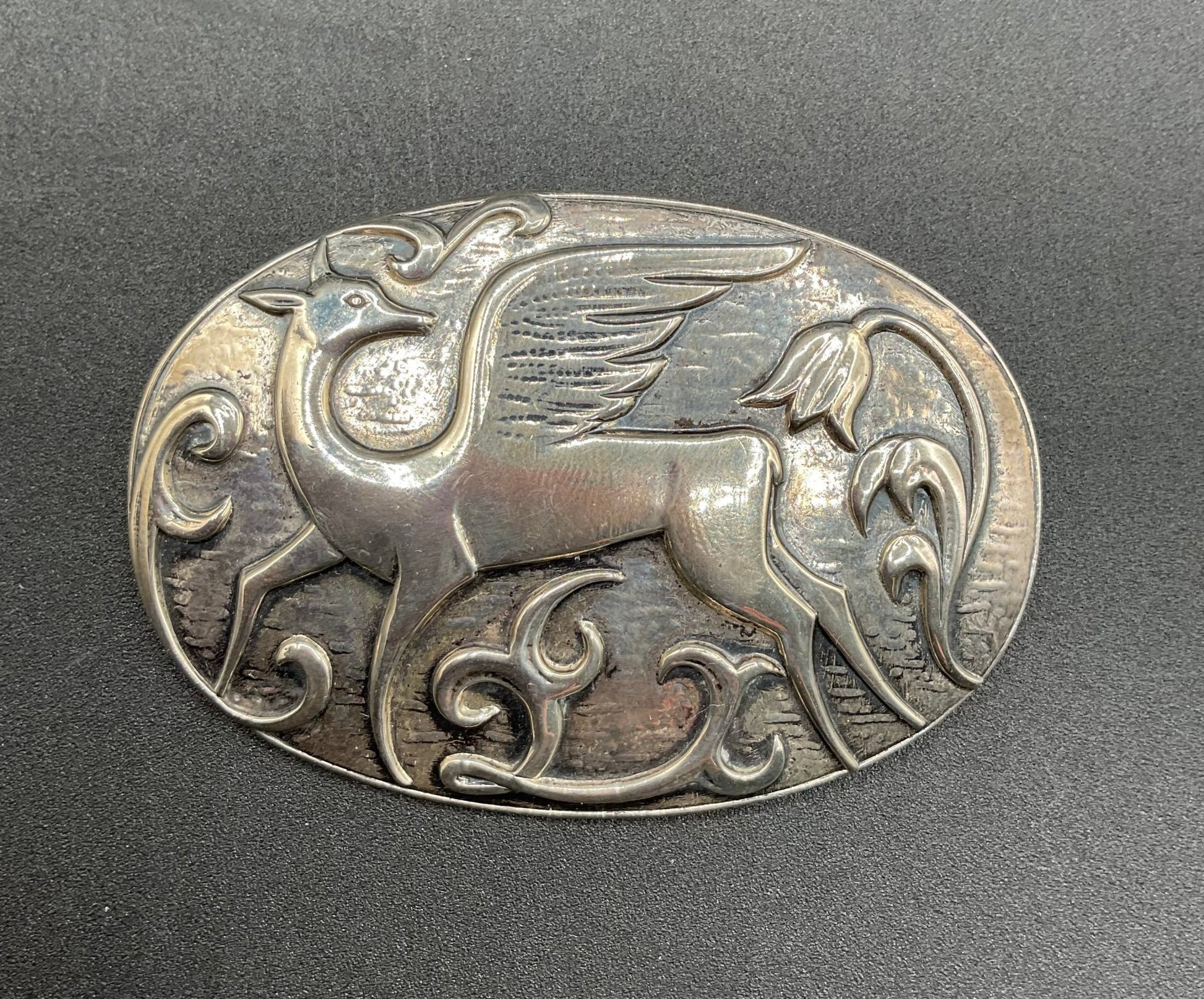 Black Dog VintageArt Deco Norseland Sterling Silver Flying Deer Brooch - Black Dog Vintage