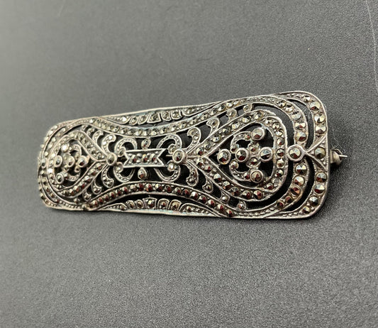 Black Dog VintageArt Nouveau Marcasite Sterling Silver Brooch - Black Dog Vintage
