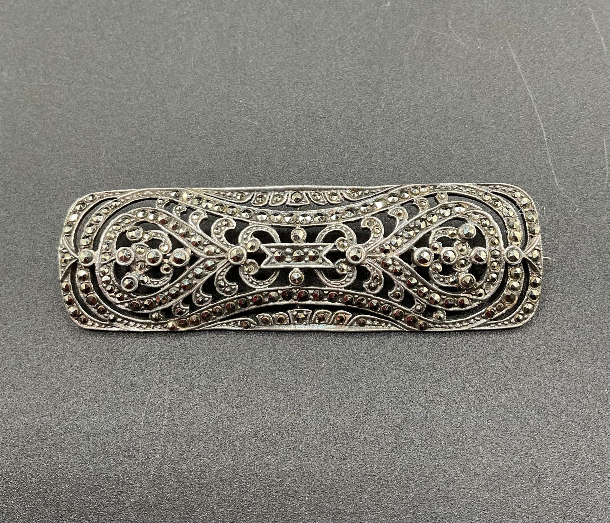 Black Dog VintageArt Nouveau Marcasite Sterling Silver Brooch - Black Dog Vintage