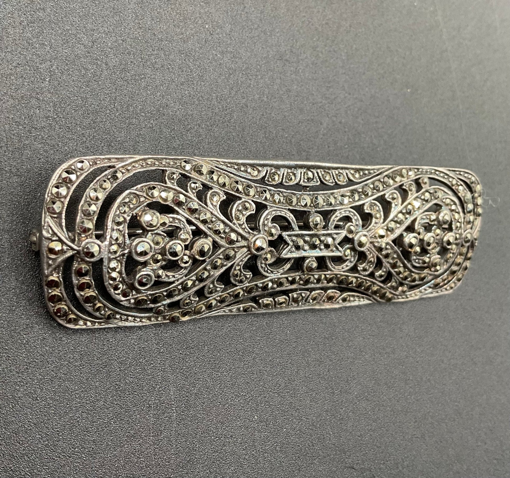 Black Dog VintageArt Nouveau Marcasite Sterling Silver Brooch - Black Dog Vintage