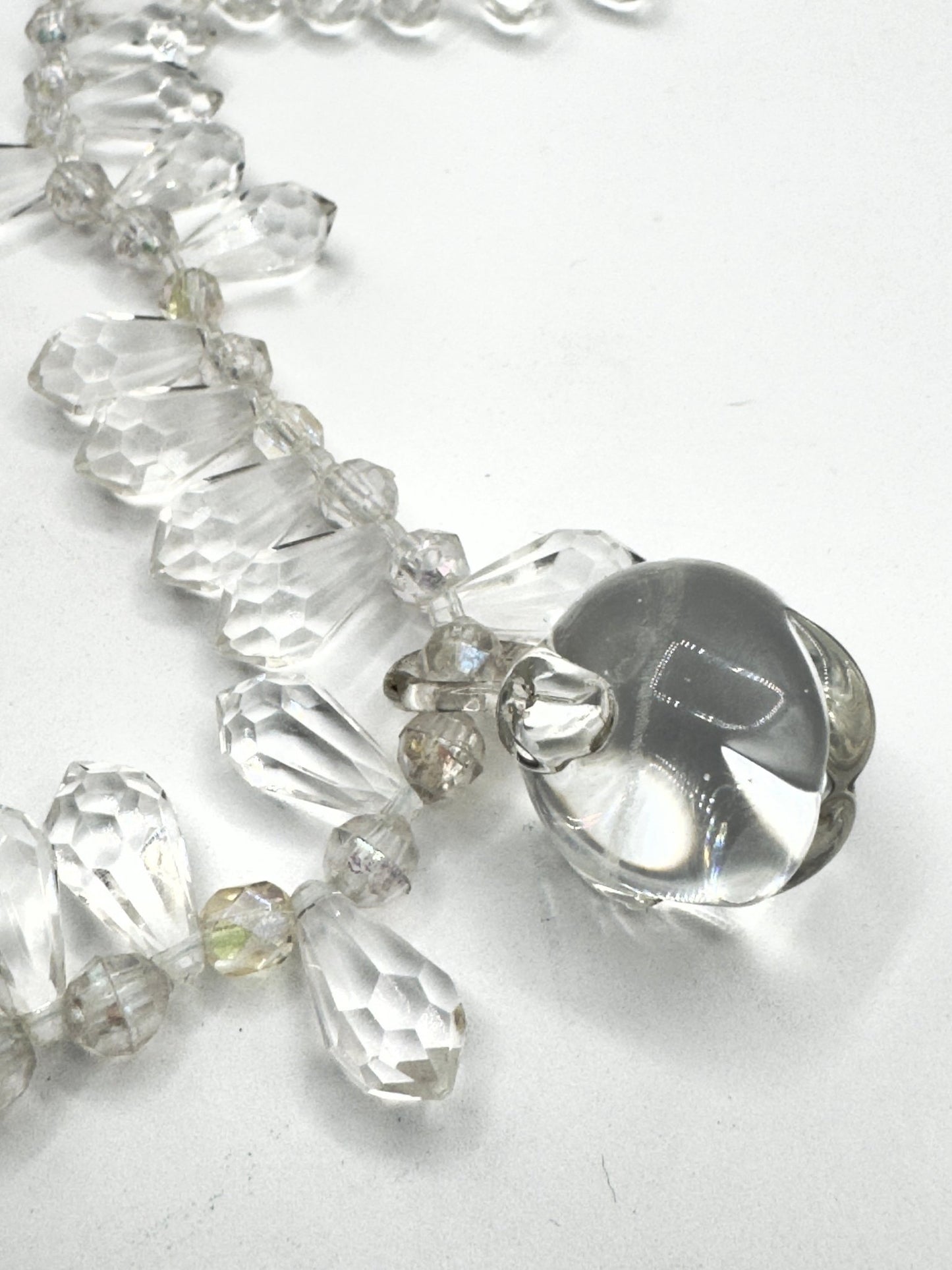 Black Dog VintageMiriam Haskell SIGNED Clear Lucite Crystal Fruit Necklace - 36” - Black Dog Vintage
