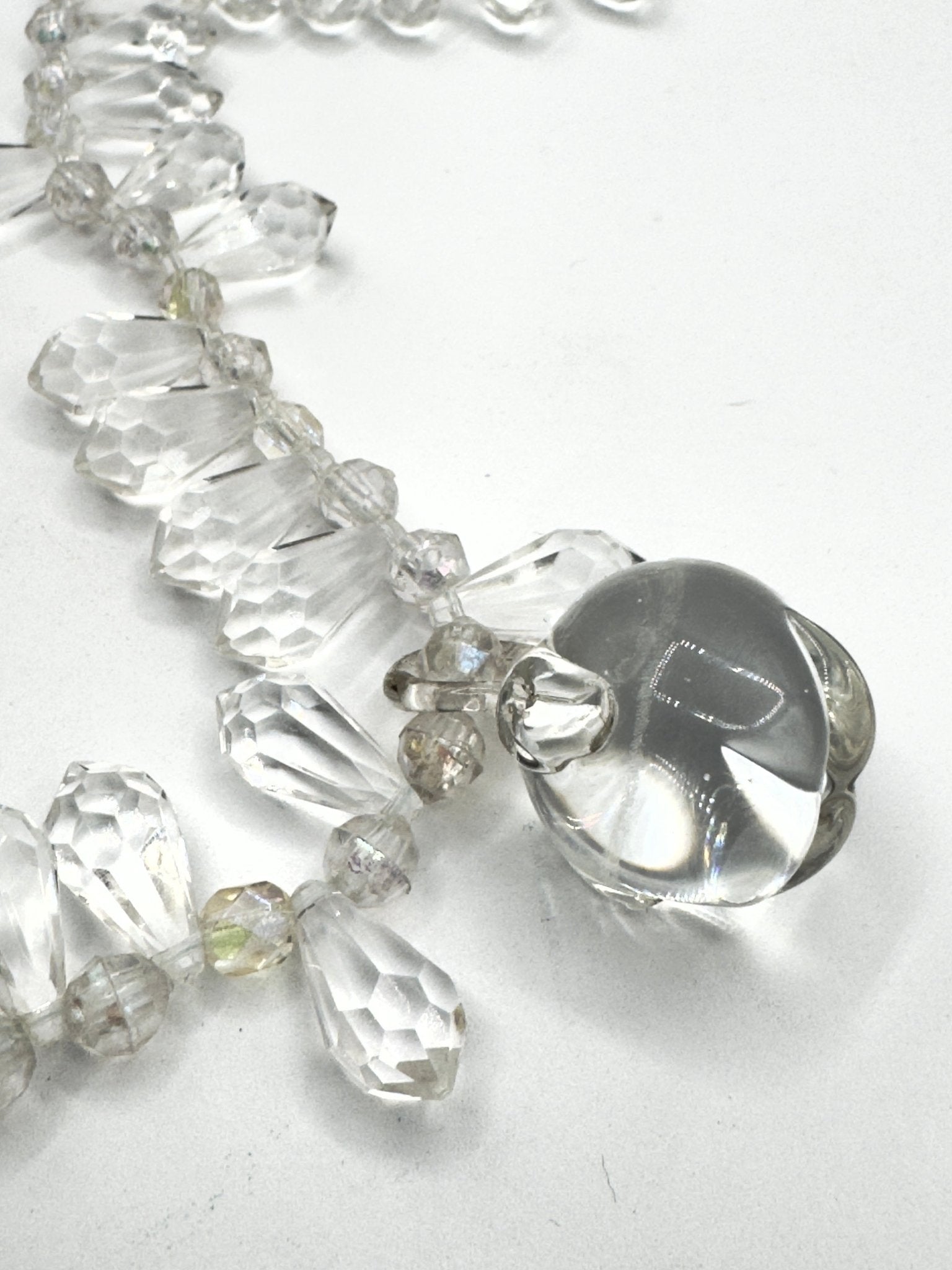 Black Dog VintageMiriam Haskell SIGNED Clear Lucite Crystal Fruit Necklace - 36” - Black Dog Vintage