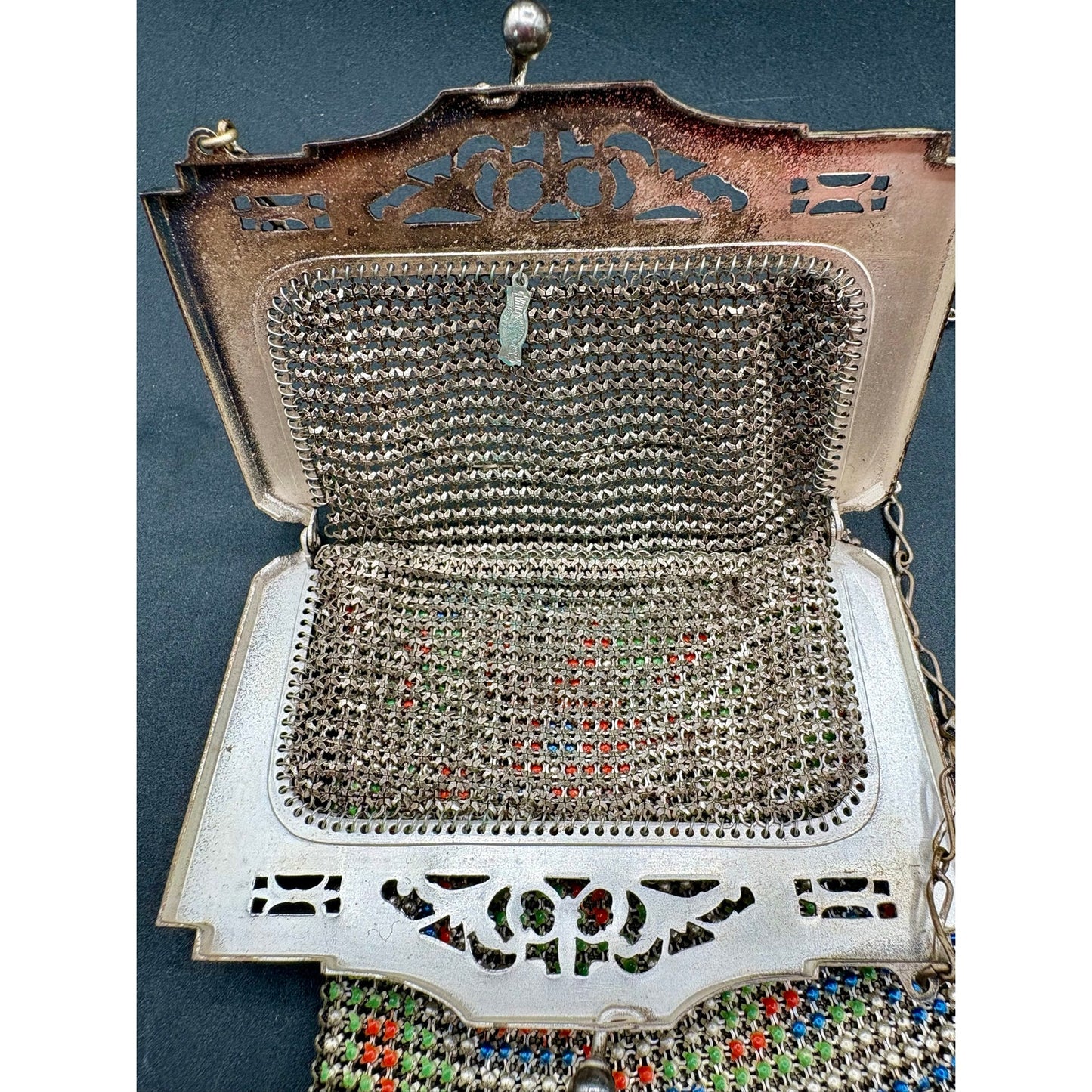 Antique Whiting & Davis Enamel Mesh Purse Floral Art Deco Flapper Bag
