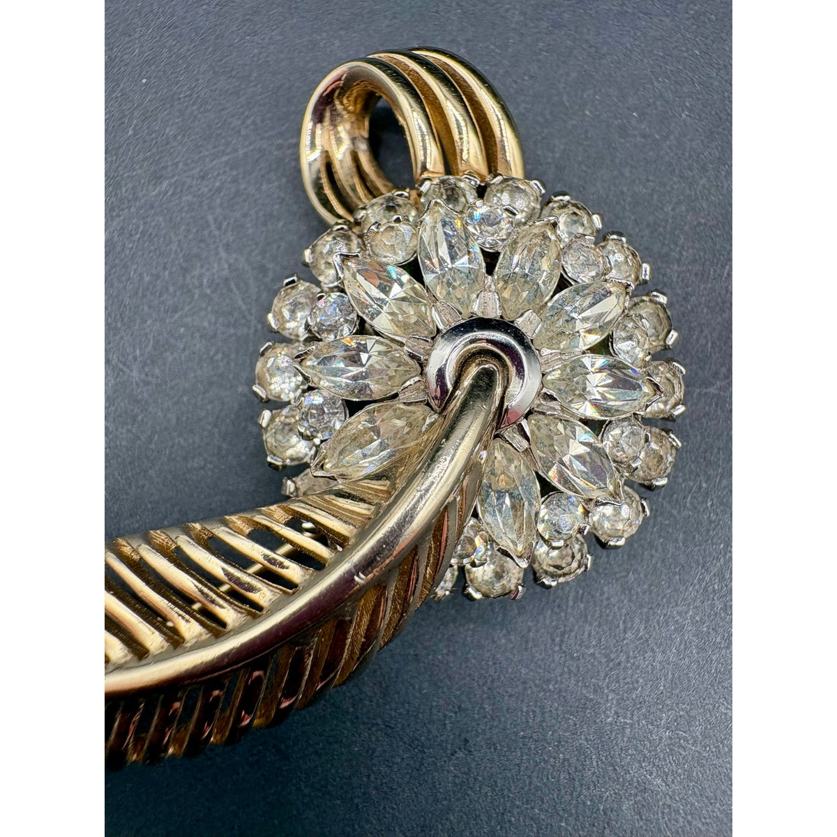 Vintage Signed JOMAZ Rhinestone Feather Plume Brooch