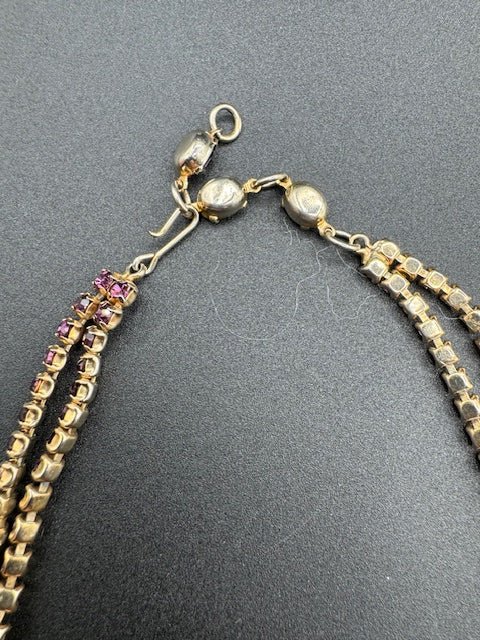 CzechCzech? Amethyst Crystal Vintage Statement Pendant Necklace Choker - Black Dog Vintage