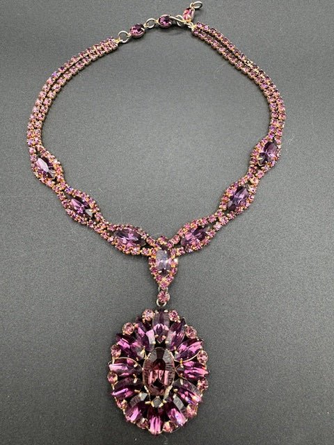 CzechCzech? Amethyst Crystal Vintage Statement Pendant Necklace Choker - Black Dog Vintage