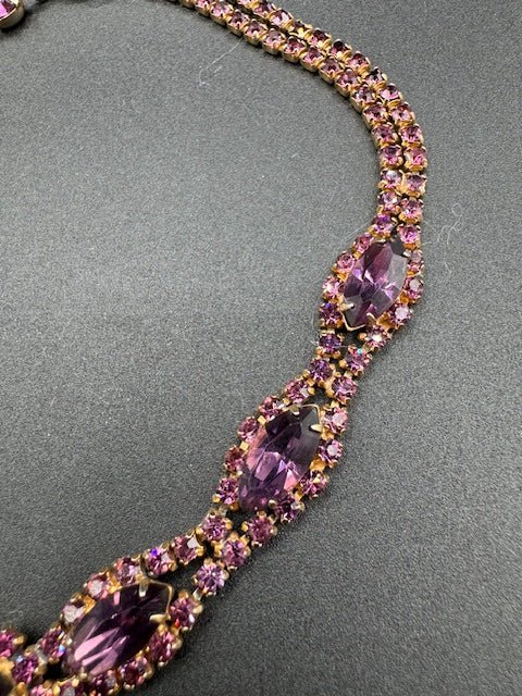 CzechCzech? Amethyst Crystal Vintage Statement Pendant Necklace Choker - Black Dog Vintage