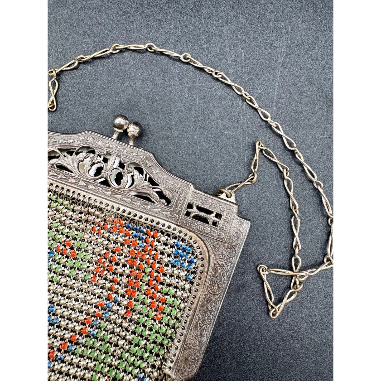 Antique Whiting & Davis Enamel Mesh Purse Floral Art Deco Flapper Bag