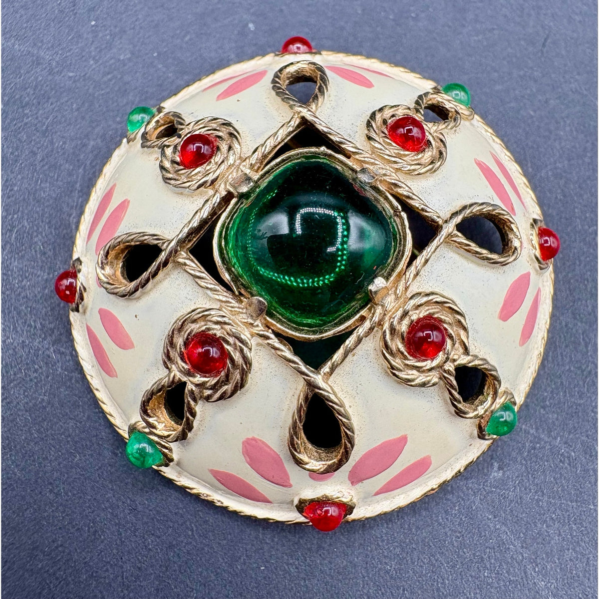 Striking Vintage Castlecliff Enamel & Glass Statement Brooch