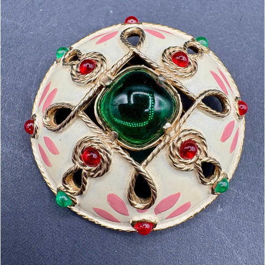 Striking Vintage Castlecliff Enamel & Glass Statement Brooch