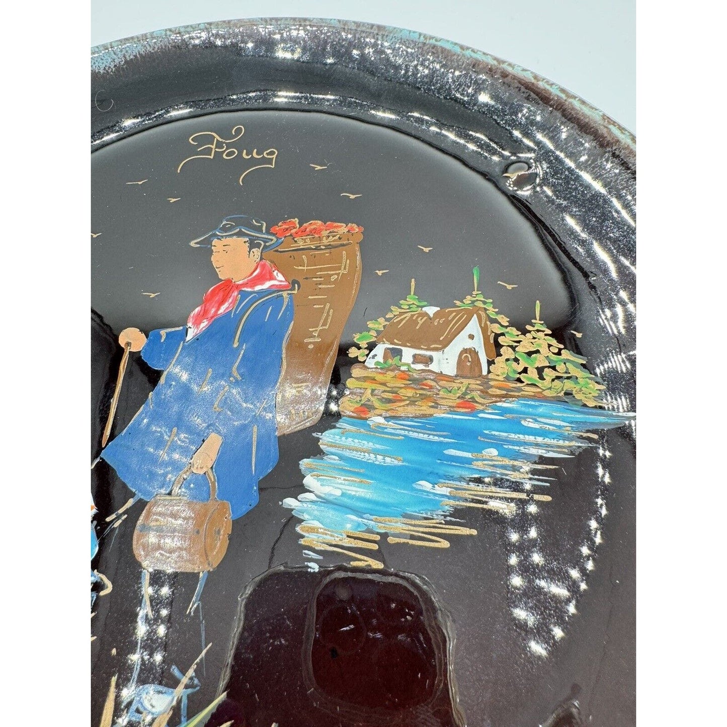 DecorVintage Ceramic Handpainted Signed Foug Plate And Vase Decor Nain - Black Dog Vintage