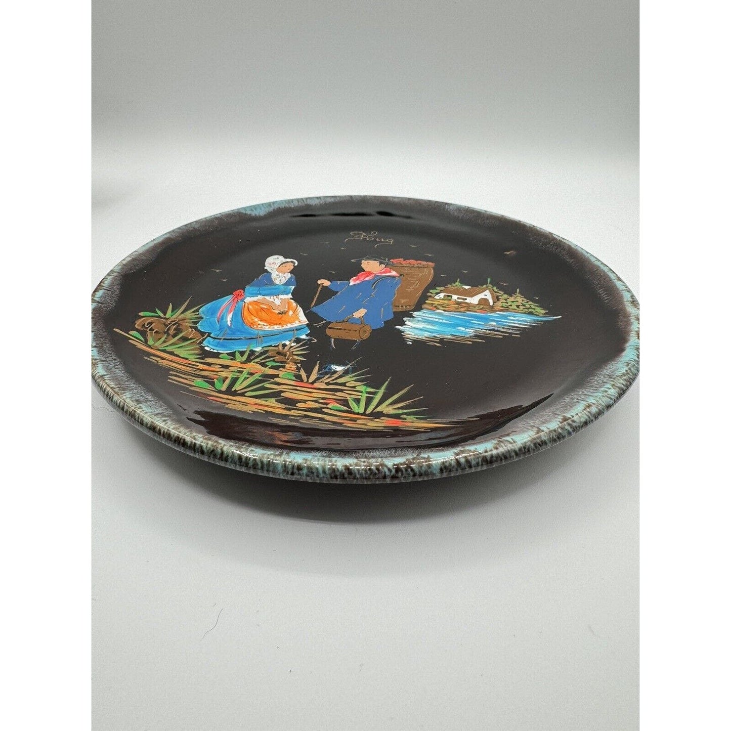 DecorVintage Ceramic Handpainted Signed Foug Plate And Vase Decor Nain - Black Dog Vintage