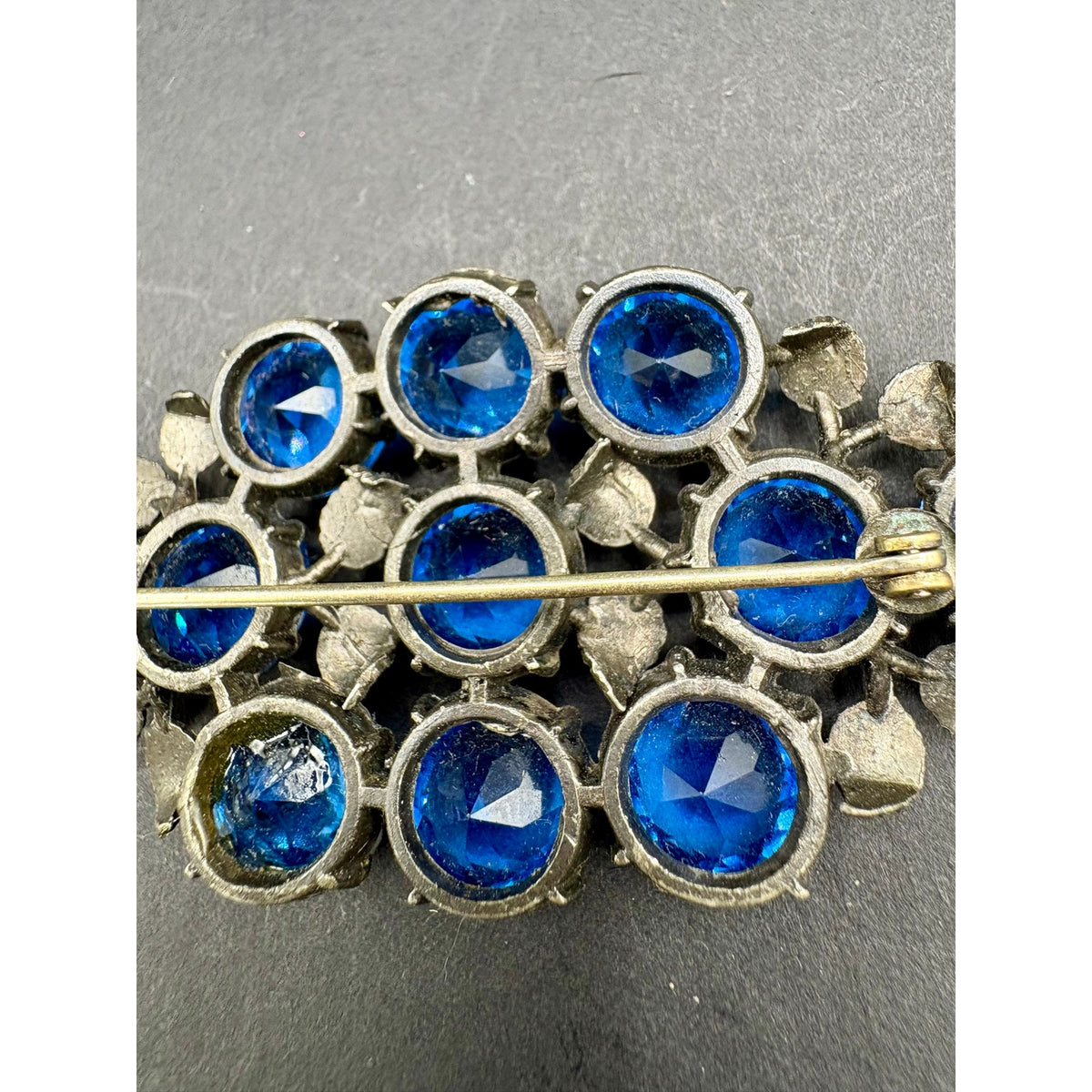 Vintage Art Deco Czech Blue Open Back Glass Rhinestone Brooch