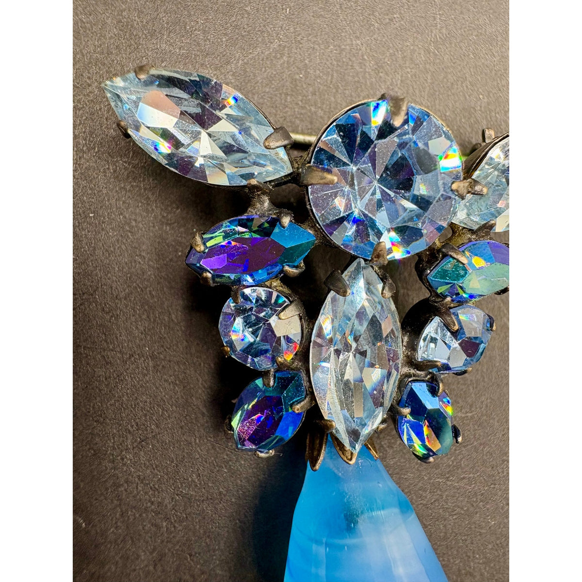 Vintage Signed Regency Blue AB Rhinestone Dangle Brooch