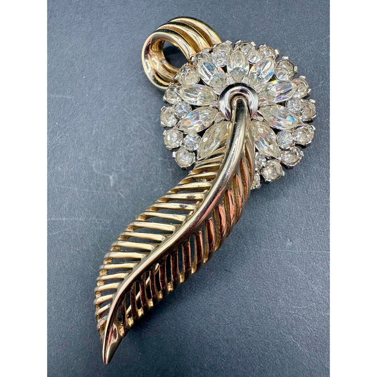 Vintage Signed JOMAZ Rhinestone Feather Plume Brooch
