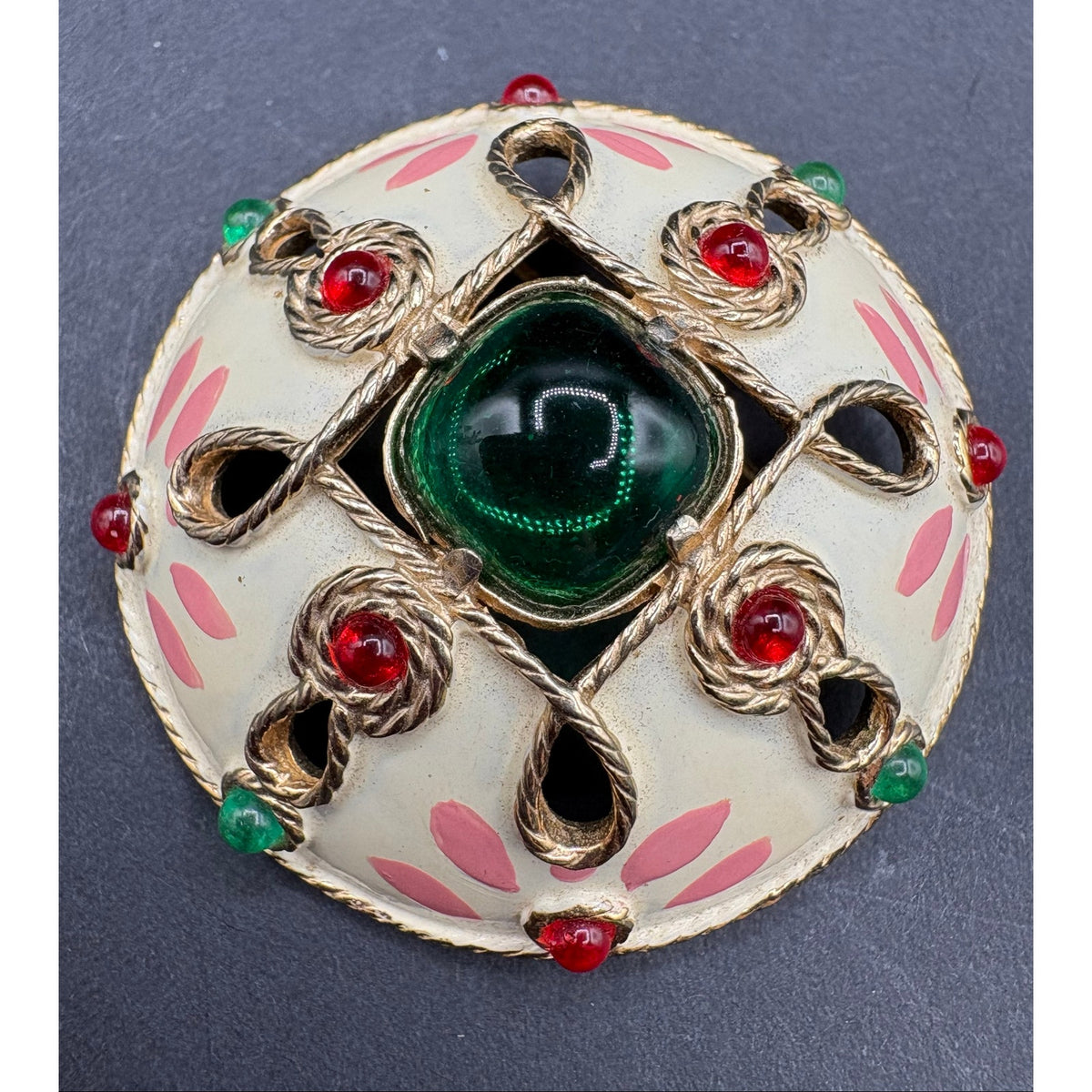 Striking Vintage Castlecliff Enamel & Glass Statement Brooch