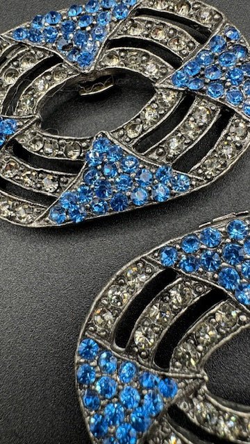 Fancy NancyFancy Nancy Katz Art Deco Style Blue and Clear Rhinestone Shoe Clips - Black Dog Vintage