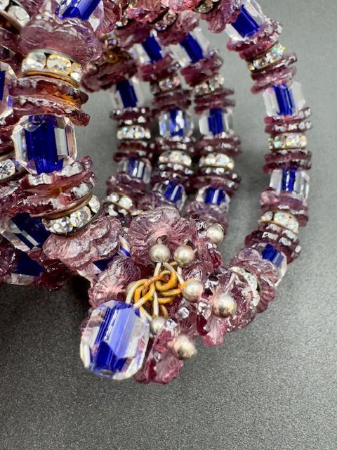HobeHobe Glass Bead Double Strand Necklace, Clip Earrings, Wrap Bracelet Set - SEE PHOTOS - Black Dog Vintage