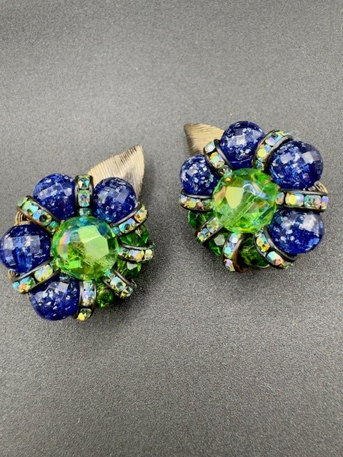 HobeHobe Single Strand Blue Green Sparkle Crystal Style Bead Necklace And Earring Set - Black Dog Vintage