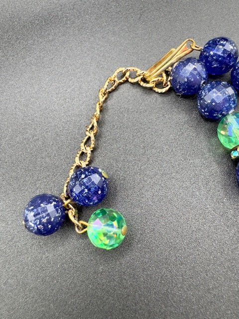 HobeHobe Single Strand Blue Green Sparkle Crystal Style Bead Necklace And Earring Set - Black Dog Vintage