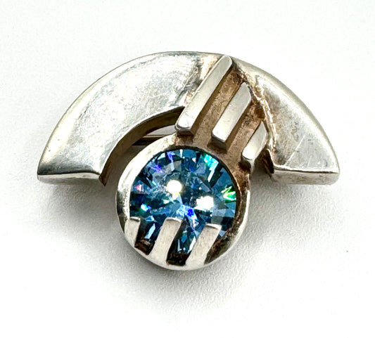 Art Deco Style Sterling and Aquamarine Brooch