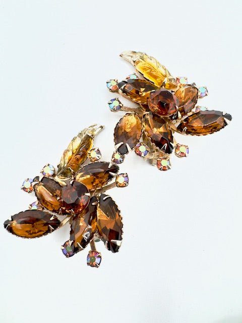 Judy LeeVintage Unsigned Beau Jewels / Judy Lee Topaz Brooch and Earrings Set - Black Dog Vintage