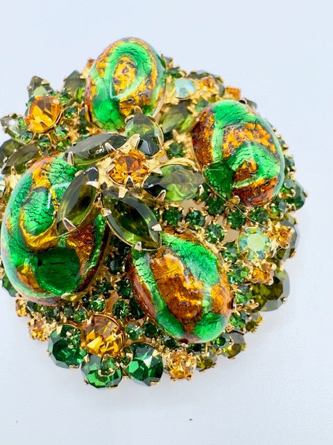 JulianaJuliana HUGE Green And Gold Easter Egg Cabochon Brooch - RARE! - Black Dog Vintage