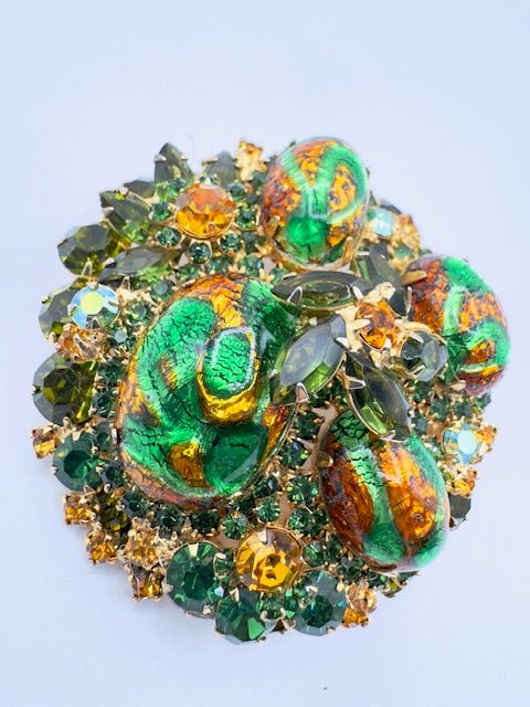 JulianaJuliana HUGE Green And Gold Easter Egg Cabochon Brooch - RARE! - Black Dog Vintage