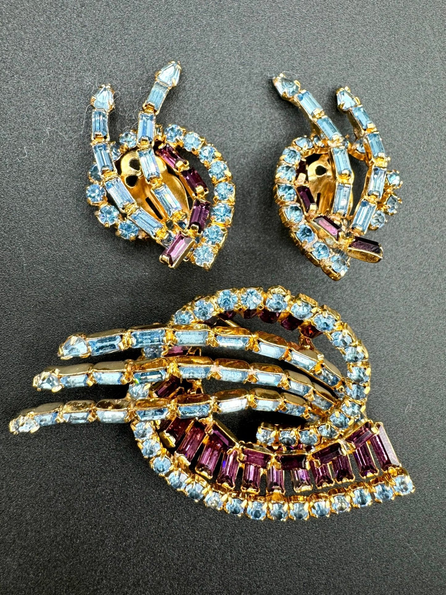 kramerKramer New York Vintage Blue and Amethyst Rhinestone Brooch and Earring Set - Black Dog Vintage