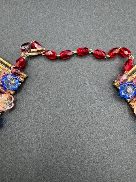 MiriamMiriam Haskell Style Glass Flower Bead Cluster Choker Collar Necklace - Black Dog Vintage