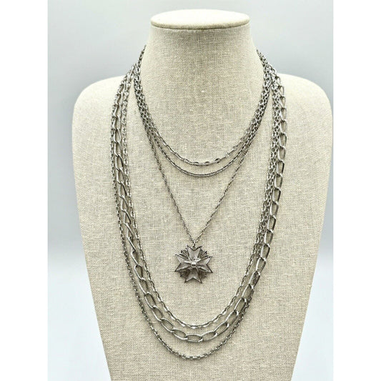 MonetVintage Monet Silver Tone Maltese Cross Multi Strand Necklace - Black Dog Vintage