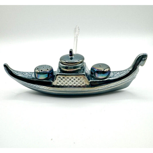 Porcelain De FranceVintage Porcelain De France Blue Lusterware Gondola Condiment Boat RARE!! - Black Dog Vintage