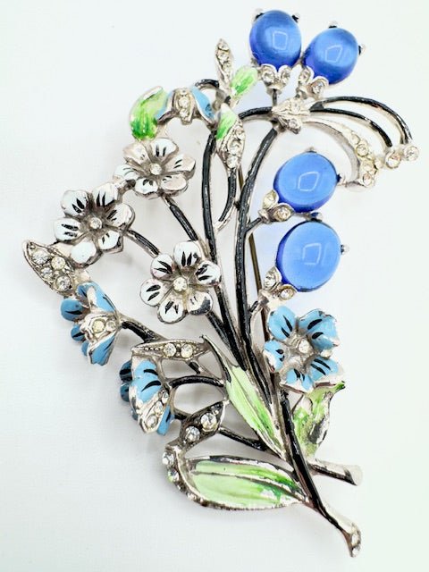 Renaid1930’s - RARE!!! SIGNED!!! RENAID Enamel And Glass Forget Me Not Floral Spray Brooch Pin - Black Dog Vintage