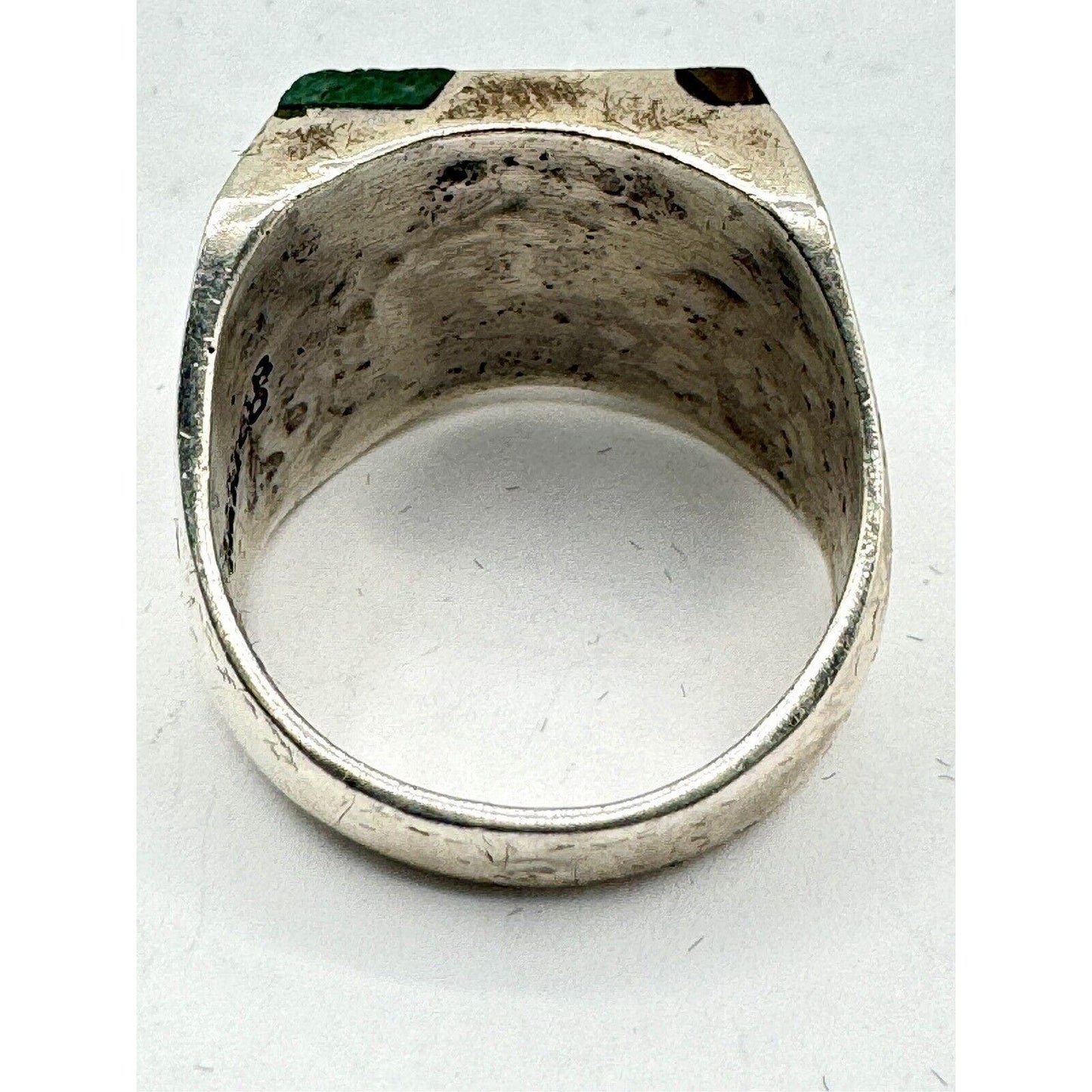 TaxcoVintage Sterling Silver 925 Mexico Mens Ring W/ Tigers Eye Malachite Inlay 15.9g - Black Dog Vintage