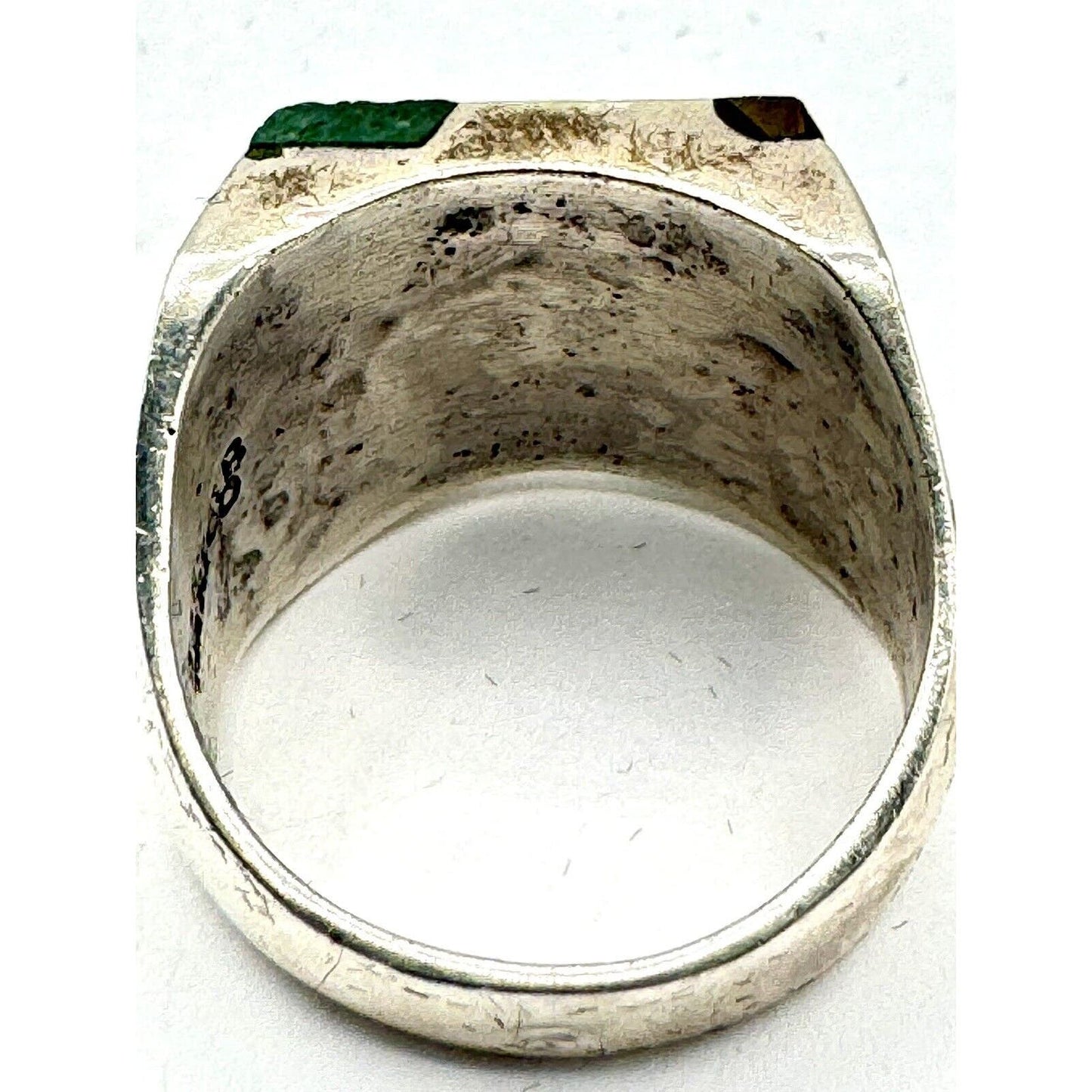 TaxcoVintage Sterling Silver 925 Mexico Mens Ring W/ Tigers Eye Malachite Inlay 15.9g - Black Dog Vintage