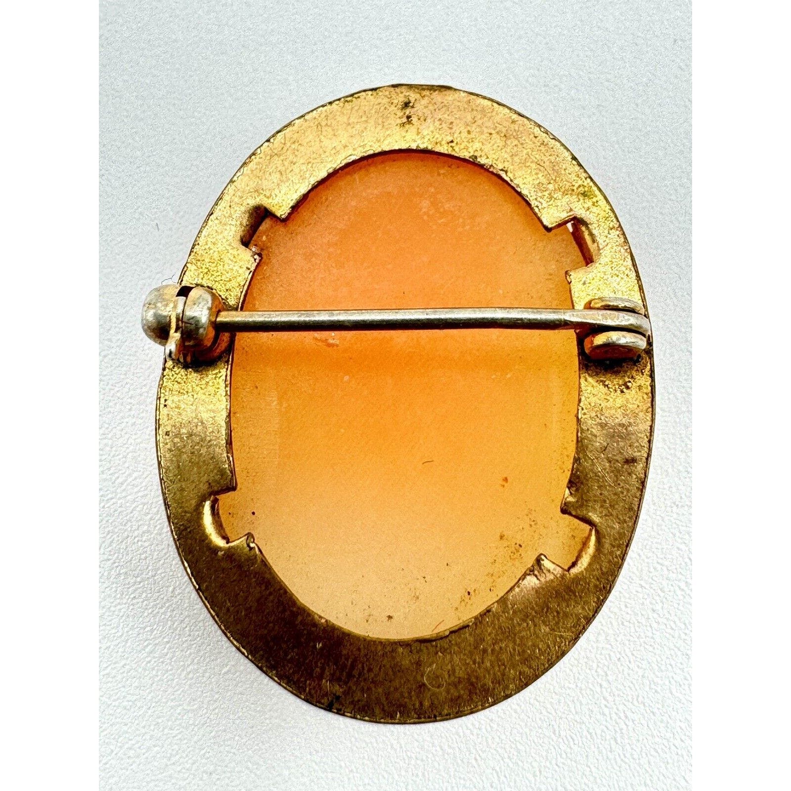 UnbrandedAntique Carved Shell 1920's Portrait Cameo Brooch Gold Filled Frame Prong Set - Black Dog Vintage