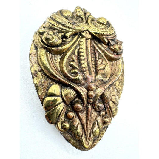 UnbrandedLarge Antique Art Nouveau Victorian Brass Dress Clip Scarf Clip Gold Tone - Black Dog Vintage