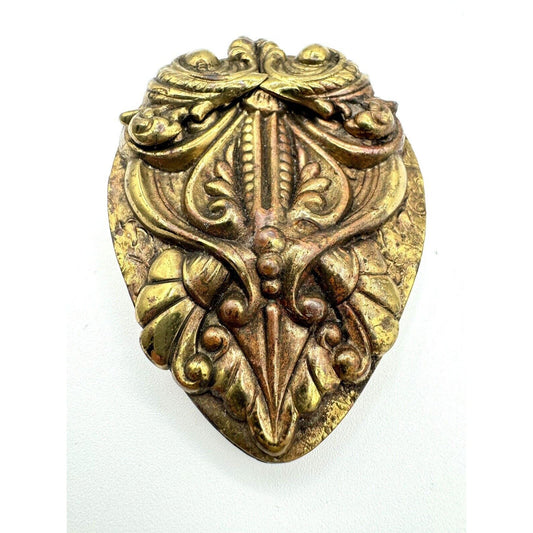 UnbrandedLarge Antique Art Nouveau Victorian Brass Dress Clip Scarf Clip Gold Tone - Black Dog Vintage