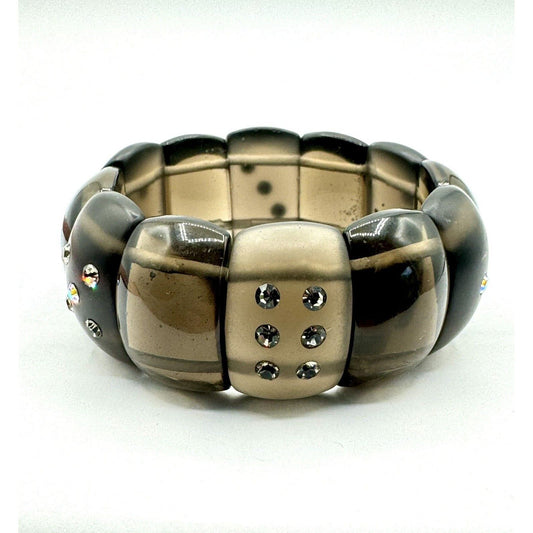UnbrandedVintage Smokey Grey Stretchy Lucite Bracelet With Embedded Rhinestones - Black Dog Vintage