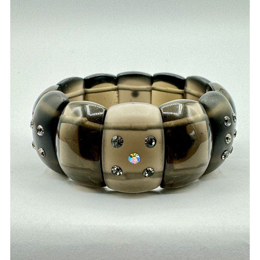 UnbrandedVintage Smokey Grey Stretchy Lucite Bracelet With Embedded Rhinestones - Black Dog Vintage