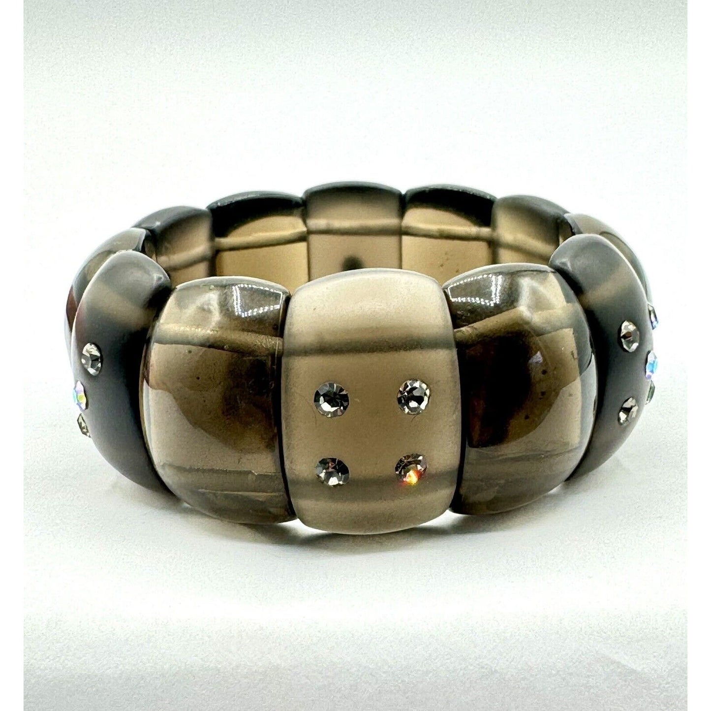 UnbrandedVintage Smokey Grey Stretchy Lucite Bracelet With Embedded Rhinestones - Black Dog Vintage