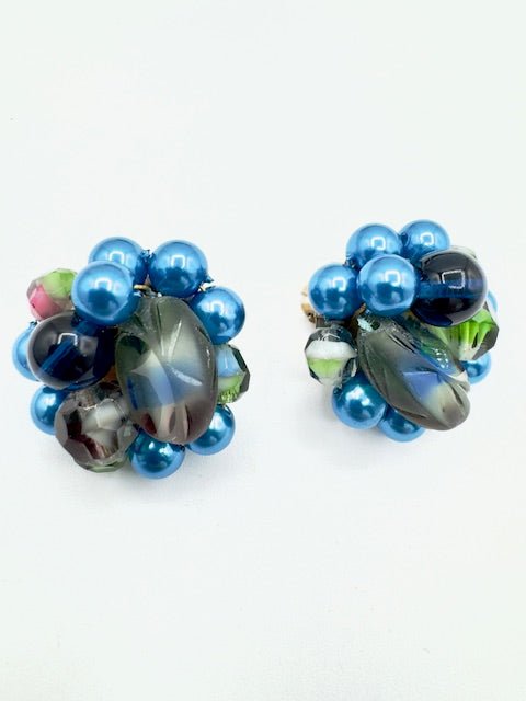 vintageVintage Multi Strand Venetian Art Glass Bead Necklace And Clip Earring Set - Black Dog Vintage