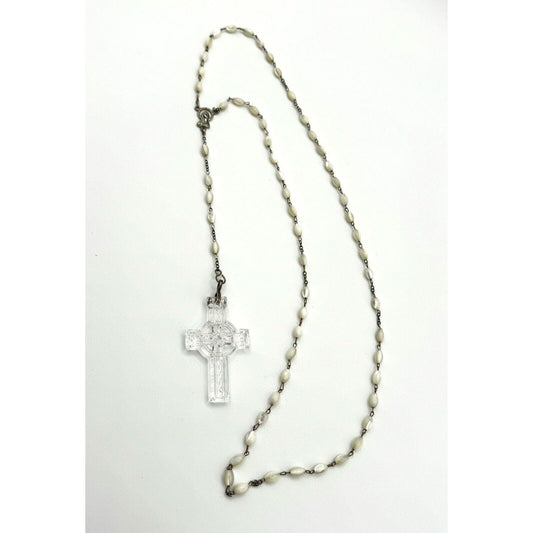 WaterfordVintage Waterford Crystal Mother of Pearl Rosary Necklace Sterling Connector - Black Dog Vintage