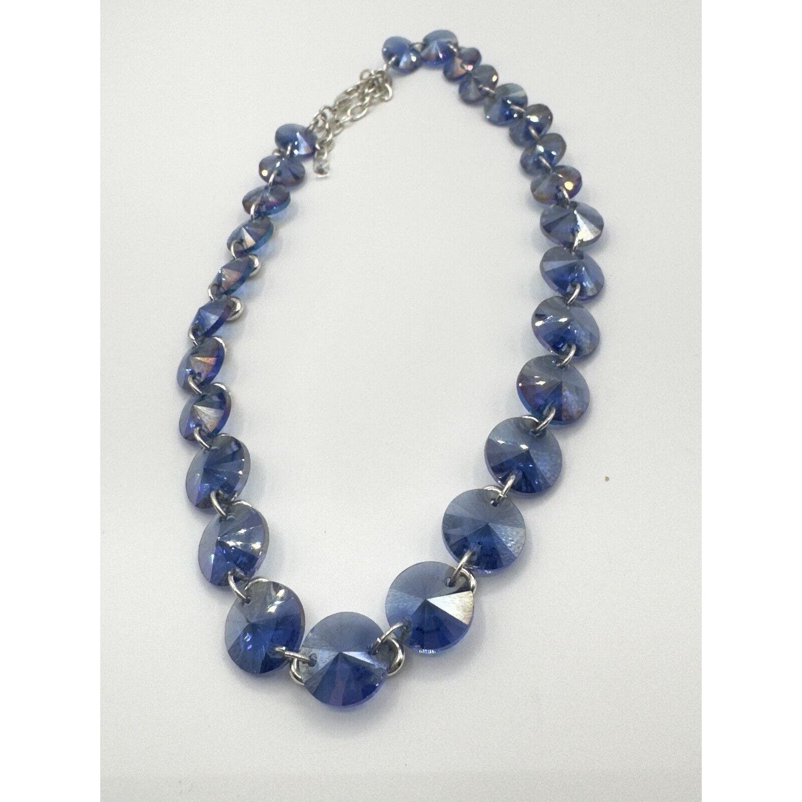 Blue LightClear Light Blue AB Rivoli Rhinestone Show Stopper Linked Necklace 17-20” - Black Dog Vintage