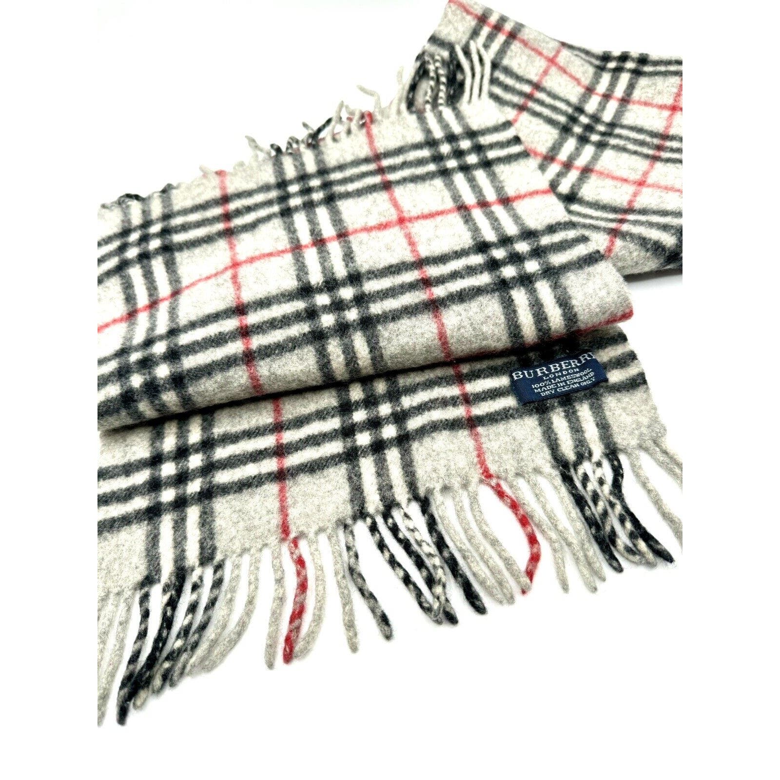 BurberryBurberry Scarf - Nova Check Plaid Heather Gray - Fringe - Soft Lambswool Unisex - Black Dog Vintage