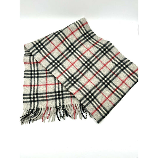 BurberryBurberry Scarf - Nova Check Plaid Heather Gray - Fringe - Soft Lambswool Unisex - Black Dog Vintage