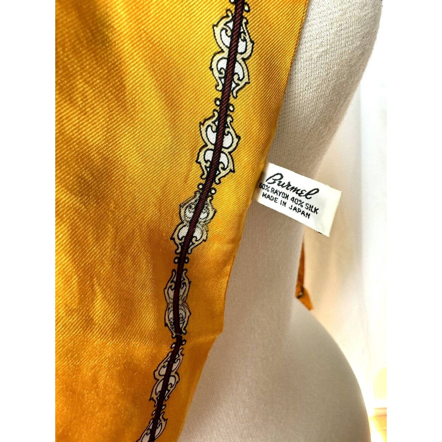 BurmelBurmel Vintage Silk Blend Skinny Rectangular Scarf Yellow Paisley 5”x 40” - Black Dog Vintage