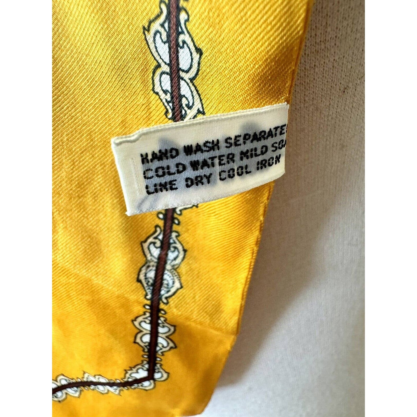 BurmelBurmel Vintage Silk Blend Skinny Rectangular Scarf Yellow Paisley 5”x 40” - Black Dog Vintage